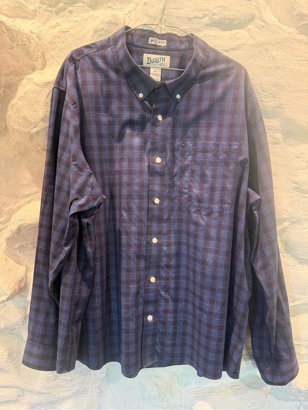 Duluth Trading Co Navy and Red Plaid Button-Down Shirt 2XL